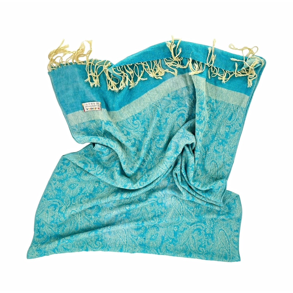 Pashmina Turquoise Paisley Shawl Wrap Scarf Fringe Boho Bohemian Festival